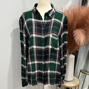 Old Navy Dark Green Plaid Button-Down Shirt